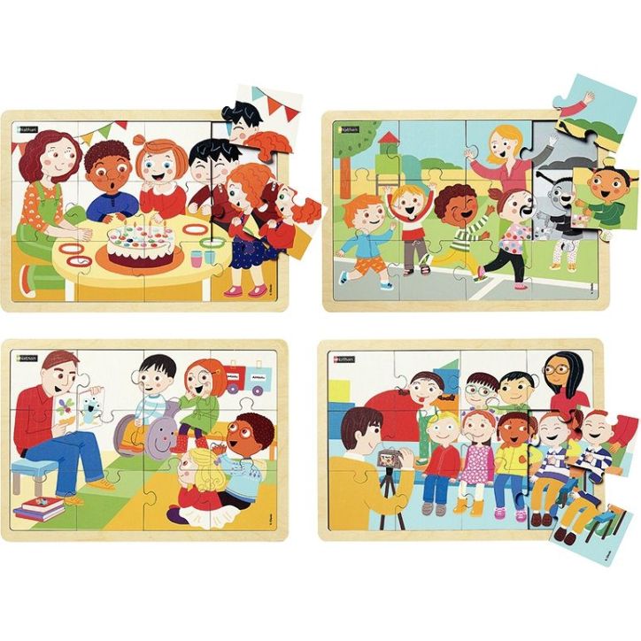 Lot de 4 puzzles, les bons moments a l'école 387246 NATHAN