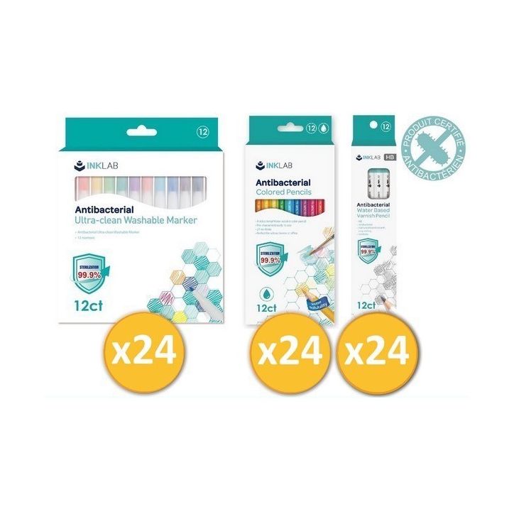 Pack scolaire remisé 72 étuis de coloriage et dessin antibactériens