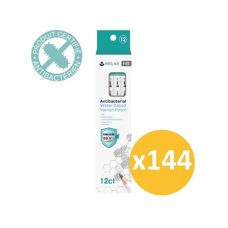 Pack scolaire remisé 144 étuis de 12 crayons HB antibactériens