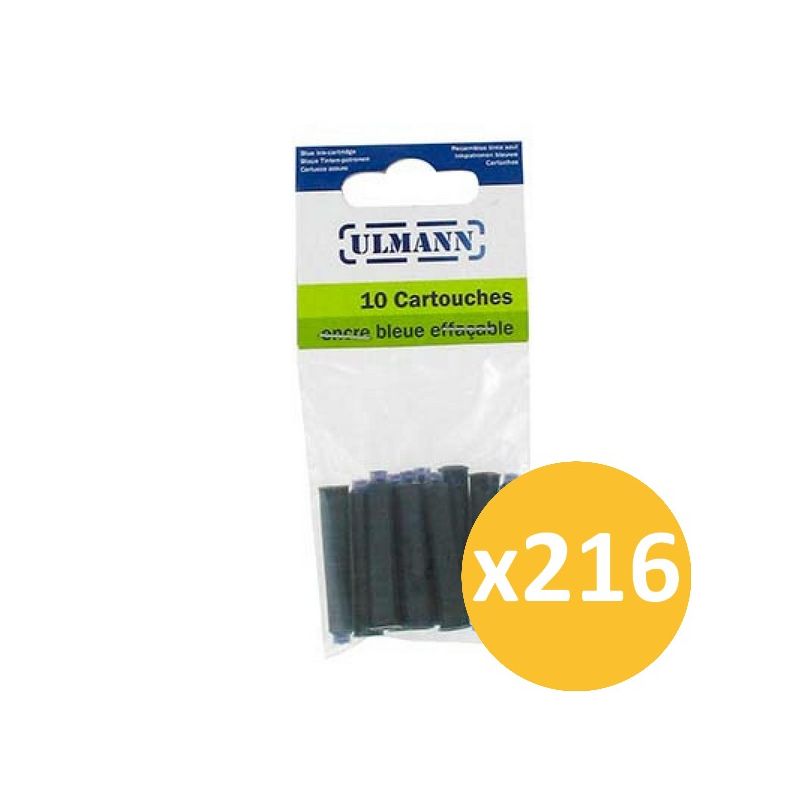 Pack scolaire remisé 216 sachets de 10 cartouches bleues universelles courtes ULMANN