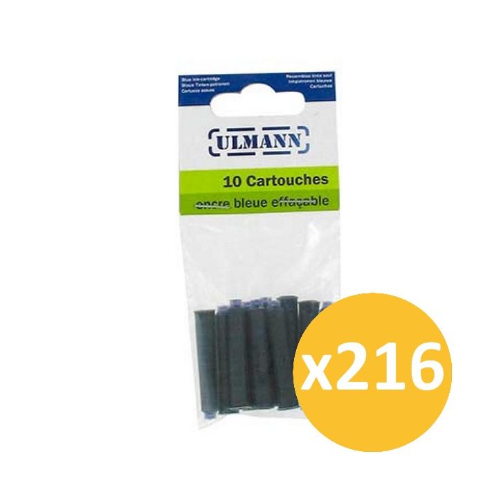 Pack scolaire remisé 216 sachets de 10 cartouches bleues universelles courtes ULMANN