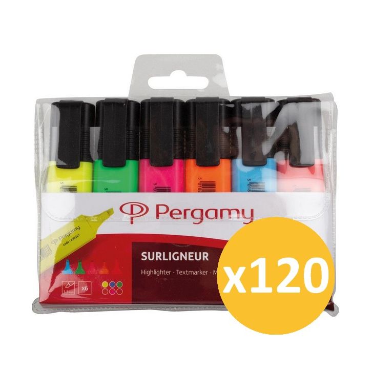 Pack scolaire remisé 120 étuis 6 surligneurs universels assortis