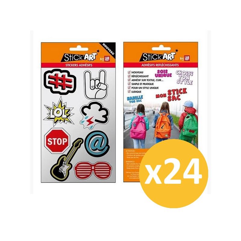 Pack de 24 planches de 8 stickers 3D réfléchissants pour sacs cartables