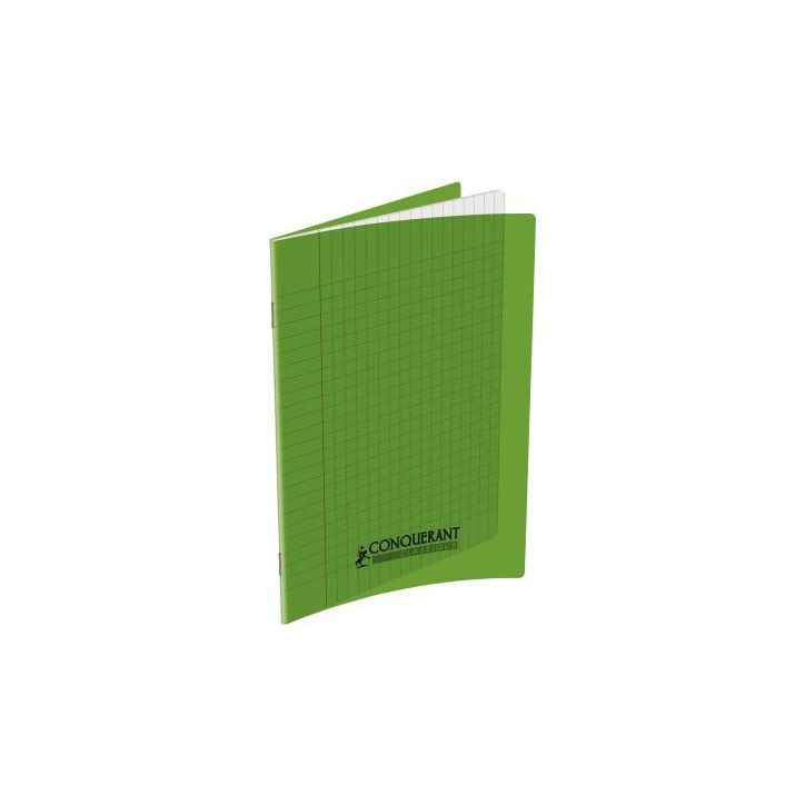 CONQUERANT C9 Cahier piqûre 17x22cm 60 pages 90g grands carreaux Séyès. Couverture polypropylène Vert