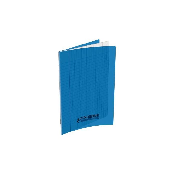 CONQUERANT C9 Cahier piqûre 17x22cm 60 pages 90g grands carreaux Séyès. Couverture polypropylène Bleu