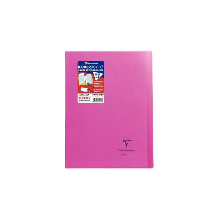 Piqûre 96 pages 21x29,7 cm KOVERBOOK, seyès 90g, couverture en polypropylène, rose 971408C CLAIREFONTAINE