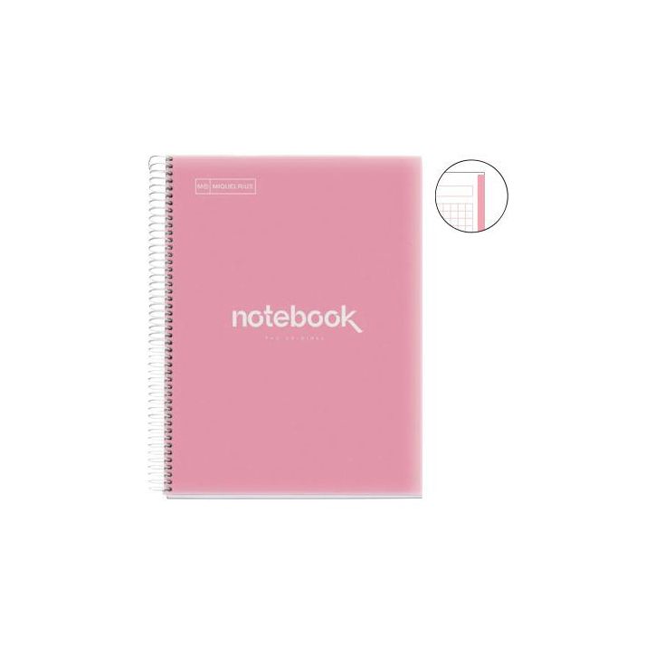 NOTEBOOK MIQUELRIUS format A4, 80 feuilles 90g, quadrillé 5x5, couverture PP rose MR46062 MIQUELRIUS APLI