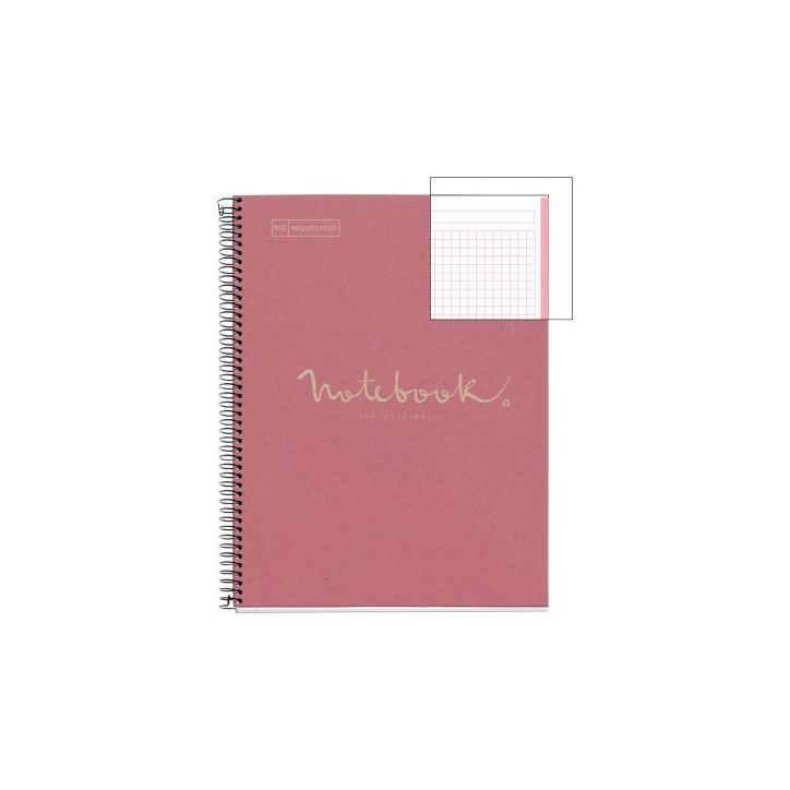 NOTEBOOK MIQUELRIUS format A4, 80 feuilles 80g, quadrillé 5x5, couverture carton recyclé rose MR6093 MIQUELR(...)