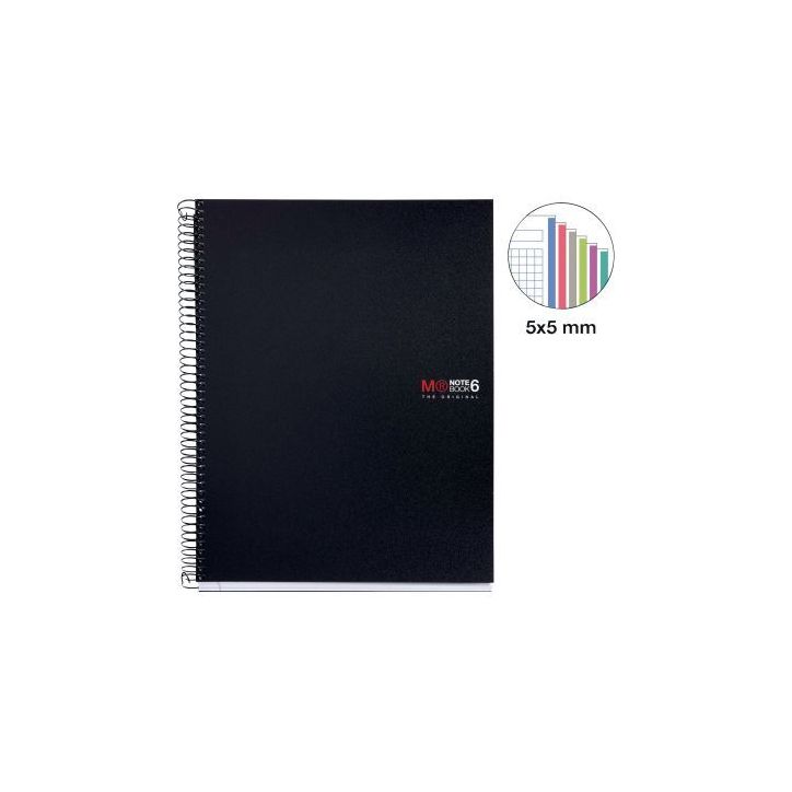 NOTEBOOK MIQUELRIUS format A4, 150 feuilles 70g, quadrillé 5x5, couverture PP noir MR2824 MIQUELRIUS APLI
