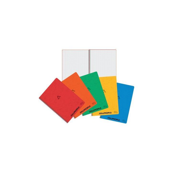 Cahier spiralé 120 pages 80g, quadrillé 5x5, format A4, coloris assortis 2960KQ5 AURORA
