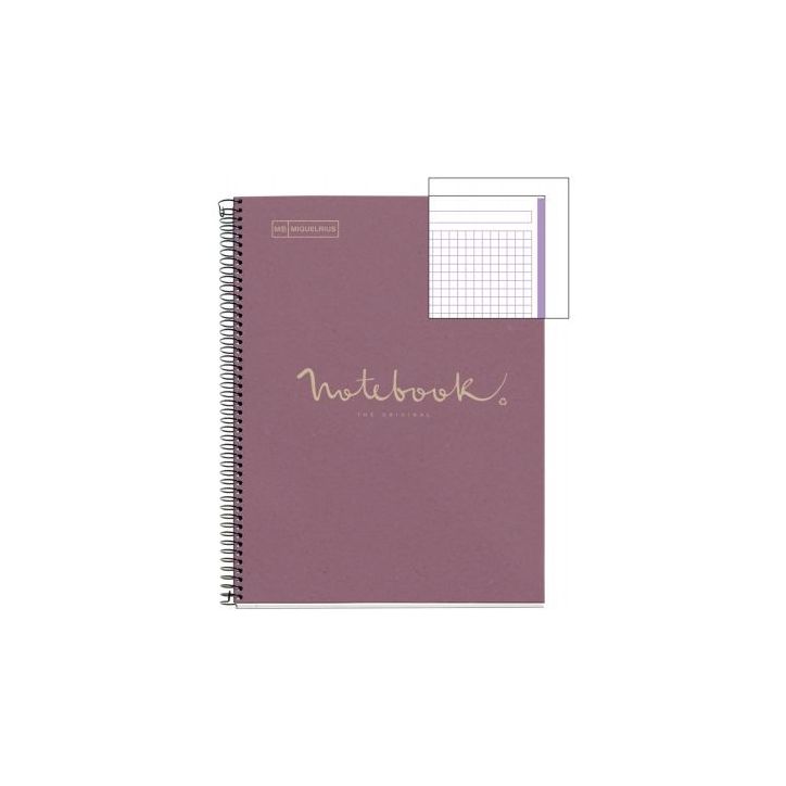 NOTEBOOK MIQUELRIUS format A4, 80 feuilles 80g, quadrillé 5x5, couverture carton recyclé lavande MR6090 MIQU(...)