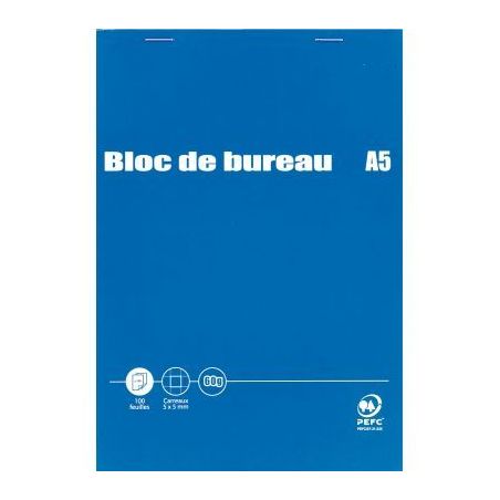 Achetez HAMELIN Bloc bureau 001 format 14,8 x 21 cm (A5) 200 pages quadrillées 5x5 60g. Agrafé en-..