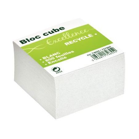 Achetez Bloc cube recyclé blanc d'environ 800 feuilles encollées, dimensions : 9 x 9 x 9 cm a veni..