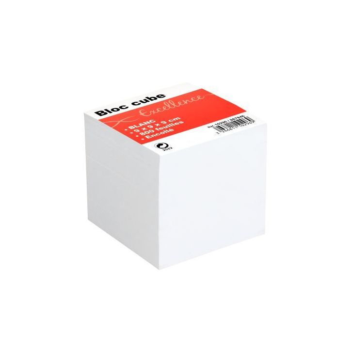 QUO VADIS Bloc cube Blanc 9x9x8cm 610 feuilles encollées 80g PEFC