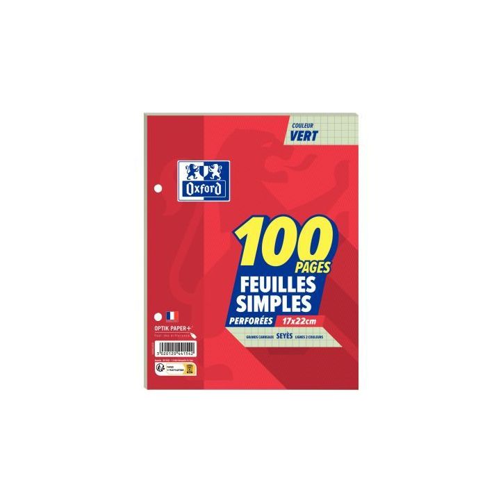 Sachet de 50 feuillets mobiles 17x22 cm seyès 80g, vert 100100940 HAMELIN