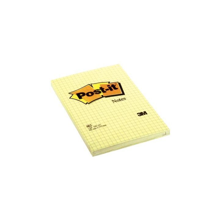 POST-IT Bloc repositionnable de 100 feuilles 102 x 152 mm Jaune quadrillé