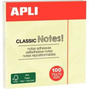 Achetez Bloc de 100 feuilles notes adhésives repositionnables, 75 x 75 mm, jaune 10975 APLI pas che..