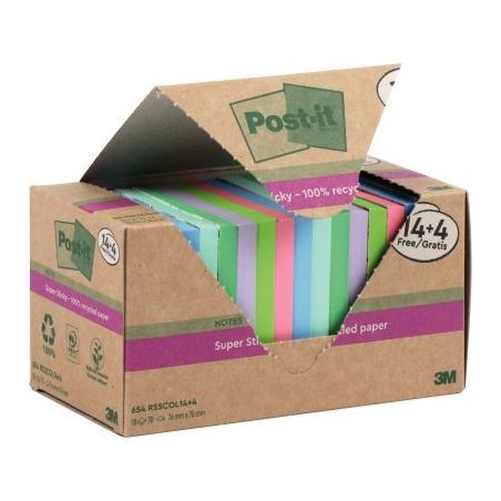 Achetez Tour de 18 blocs sticky recyclés 76x76mm coloris assortis dont 4 gratuits BP1324 POST-IT 3M..