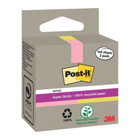 Achetez Boite de 2 blocs note recyclés de 140 feuilles rose et jaune BP1504 POST-IT 3M pas cher sur..