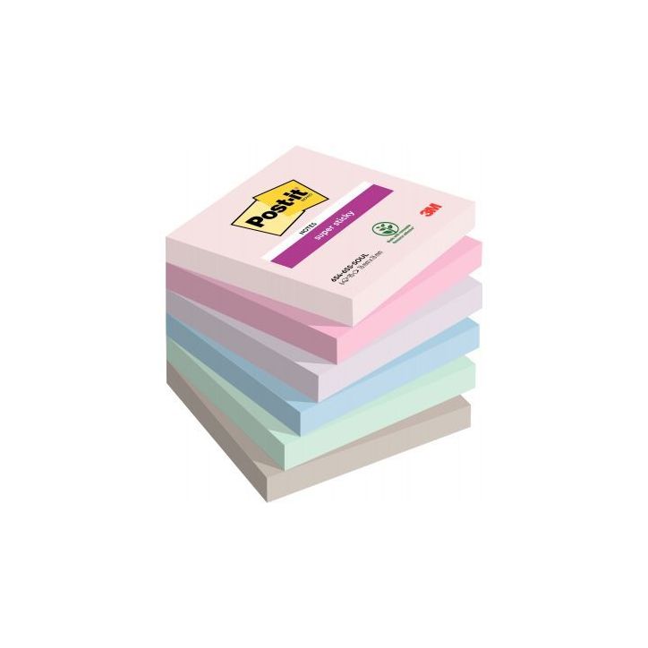 POST-IT® Notes Super Sticky Soulful. 76 x 76 mm. Lot de 6 blocs de 90 F. Ass : rose, bleu et vert.