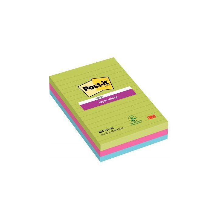 Paquet de 3 blocs Notes Super Sticky de 90 feuilles lignées, format 101 x 152 mm BP120 POST-IT 3M