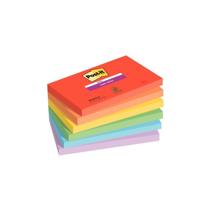 Paquet de 6 blocs notes super sticky post-it  90 feuilles 76x127 collection playful BP1241 POST-IT 3M