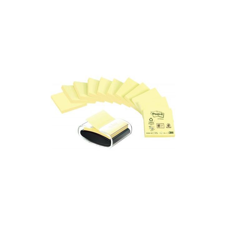 Lot de 12 blocs Z-notes recyclées avec un dévidoir millénium noir offert BP284 POST-IT 3M