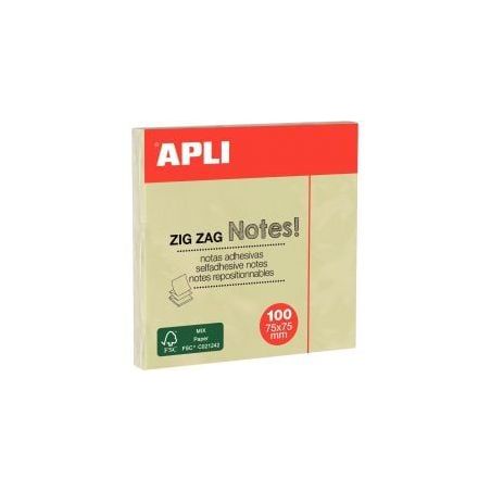 Achetez Bloc de 100 feuilles de notes adhésives en zig zag, format : 75 x 75 mm 12078 APLI pas cher..