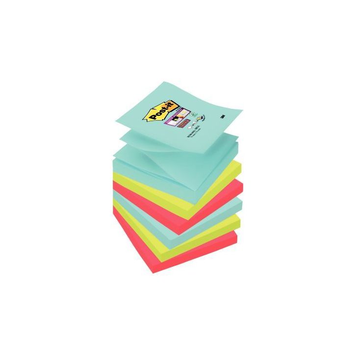 POST-IT Lot de 6 blocs Z-Notes Super Sticky POST-IT® couleurs MIAMI 90 feuilles 76 x 76 mm