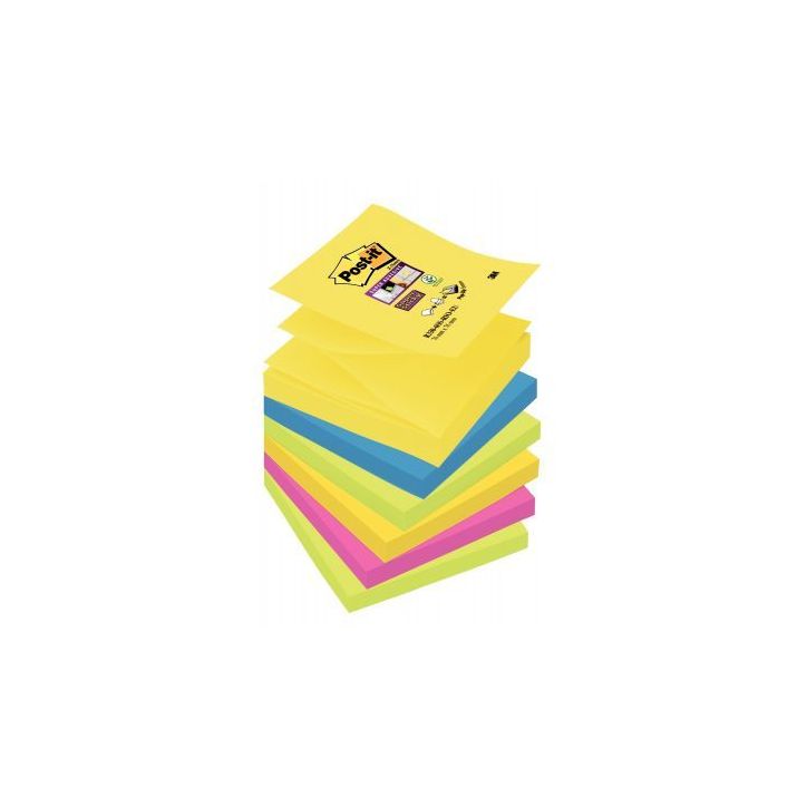 Lot de 6 blocs de 90 feuilles Z-Notes Super Sticky post-it, 76x76 mm, couleurs Rio de Janeiro : jaune, turquoi(...)