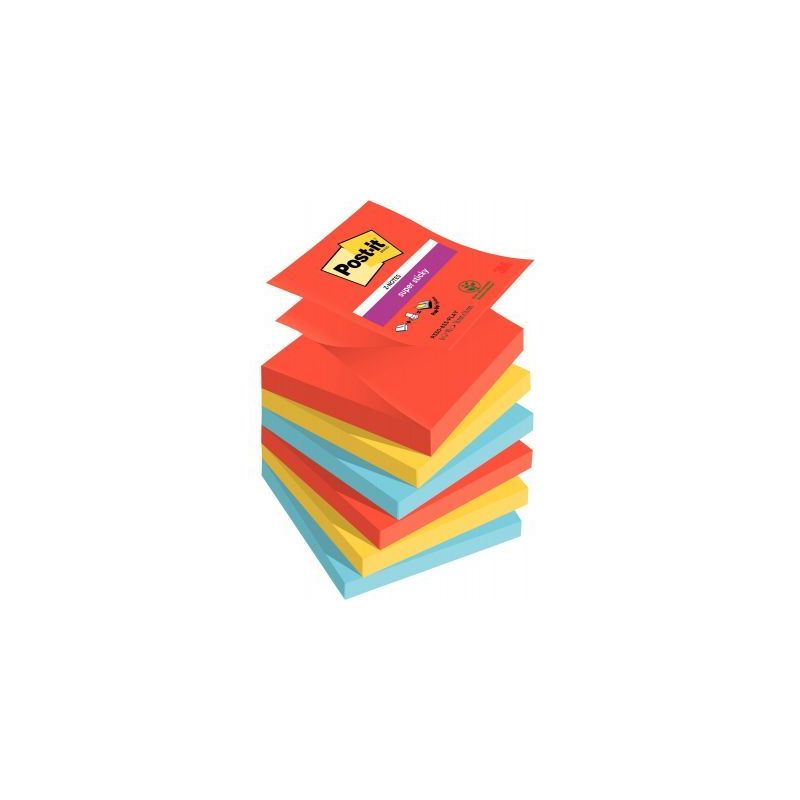 Achetez POST-IT® Z-Notes Super Sticky Playful 76x76 mm. 6 blocs, 90F. Ass : rouge/orange/jaune/vert..