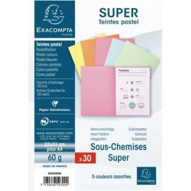 Achetez Paquet de 30 sous-chemises 60g format 22x31 cm coloris assortis 850300E SUPER EXACOMPTA pas ..