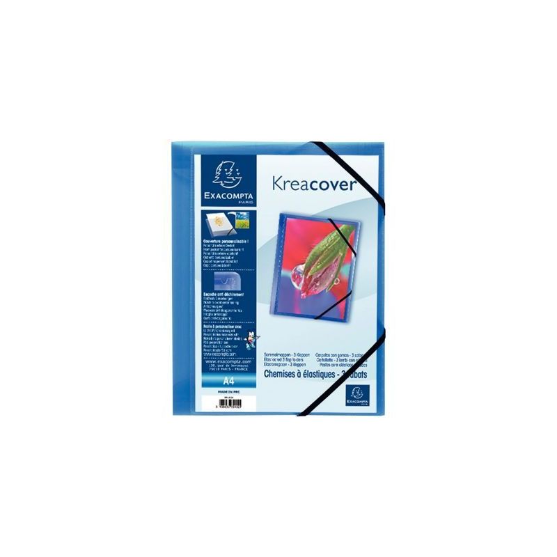 Achetez Chemise 3 rabats à élastiques personnalisable KREACOVER en polypropylène bleu 55182E KREA.. Achetez Chemise 3 rabats à élastiques personnalisable KREACOVER en polypropylène bleu 55182E KREA..