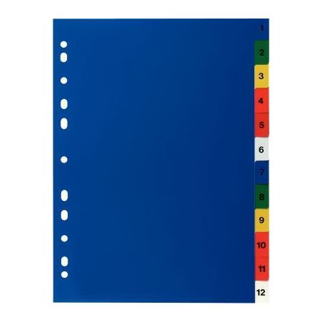 Achetez Jeu de 12 intercalaires numériques en polypropylène de couleur. Format 21x29,7 cm touches ..