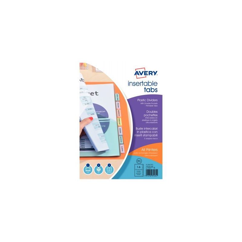 Achetez Jeu de 6 intercalaires à onglets personnalisables en polypropylène + doubles pochettes 056..