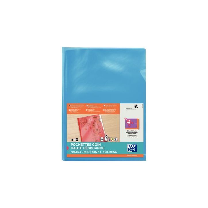 Sachet de 10 pochettes coin en PVC lisse 15/100ème, bleu 100206720 HAMELIN