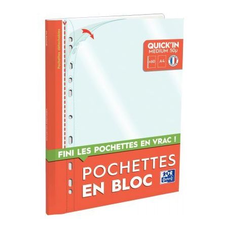 Achetez OXFORD Bloc de 60 pochettes perforées QUICK' IN en polypro lisse 5/100e. Format A4, perfora..