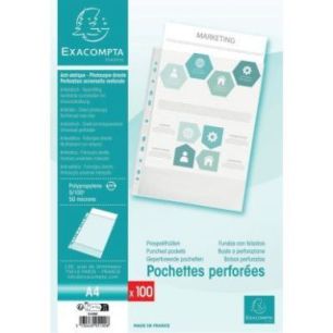 Achetez Sachet de 100 pochettes perforées en polypropylène grainé 5/100ème 5100E EXACOMPTA pas c..