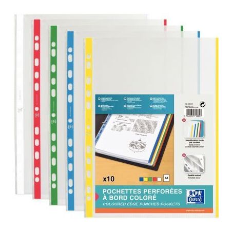 Achetez Sachet de 10 pochettes perforées en polypropylène 9/100ème format A4 bords couleurs assor..