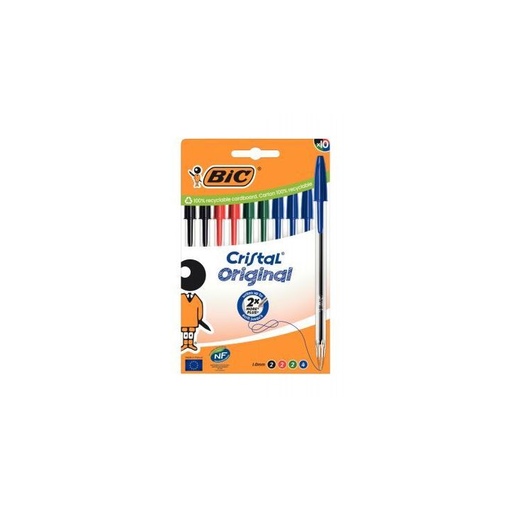 Boîte de 10 stylos bille Cristal pointe moyenne assortis 516354 CRISTAL BIC
