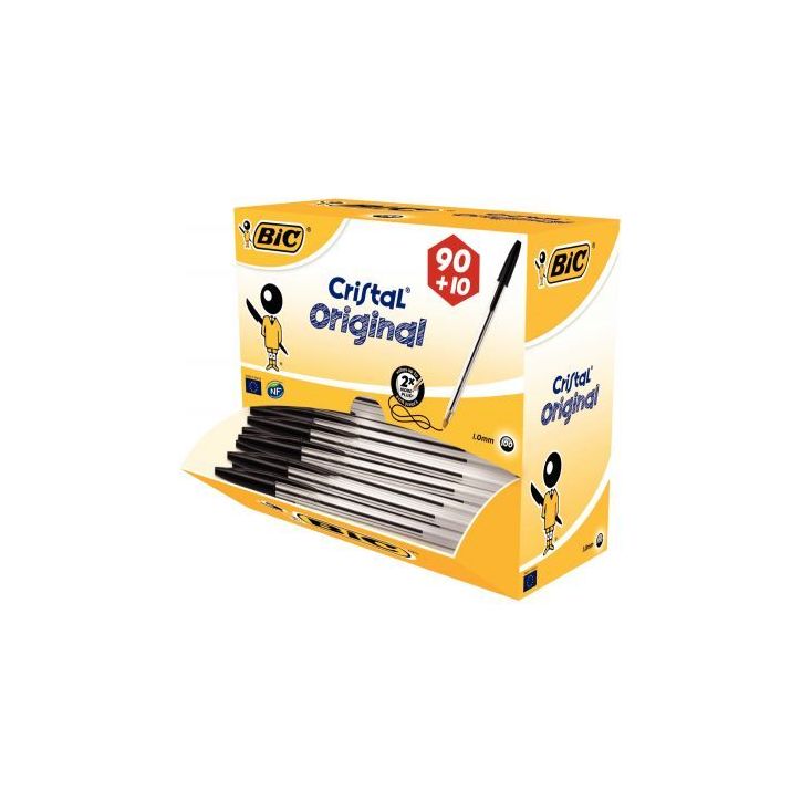 BIC Cristal Original Stylos-Bille Pointe Moyenne (1,0 mm) - Noir, Boîte de 90+10