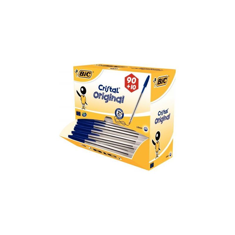 Achetez BIC Cristal Original Stylos-Bille Pointe Moyenne (1,0 mm) - Bleu, Value Pack de 100 pas cher..