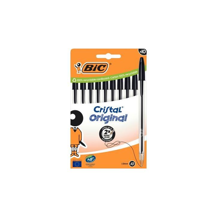 Boîte de 10 stylos bille Cristal pointe moyenne noirs 516353 CRISTAL BIC