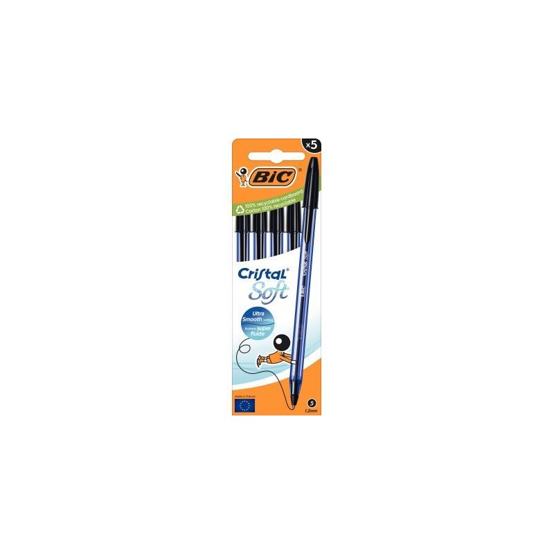 Achetez Boîte de 5 stylos bille Cristal Soft noirs 516348 CRISTAL BIC pas cher sur Ma Rentrée Scol..