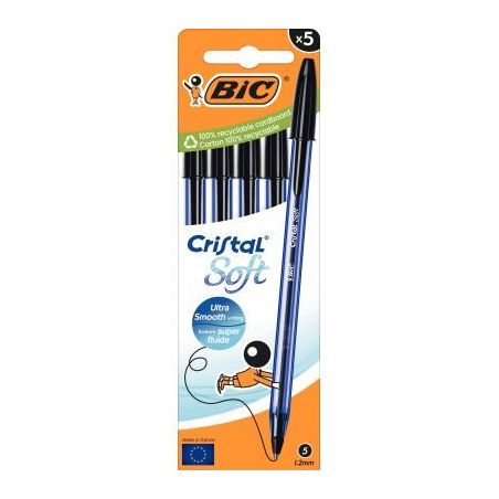 Achetez Boîte de 5 stylos bille Cristal Soft noirs 516348 CRISTAL BIC pas cher sur Ma Rentrée Scol..