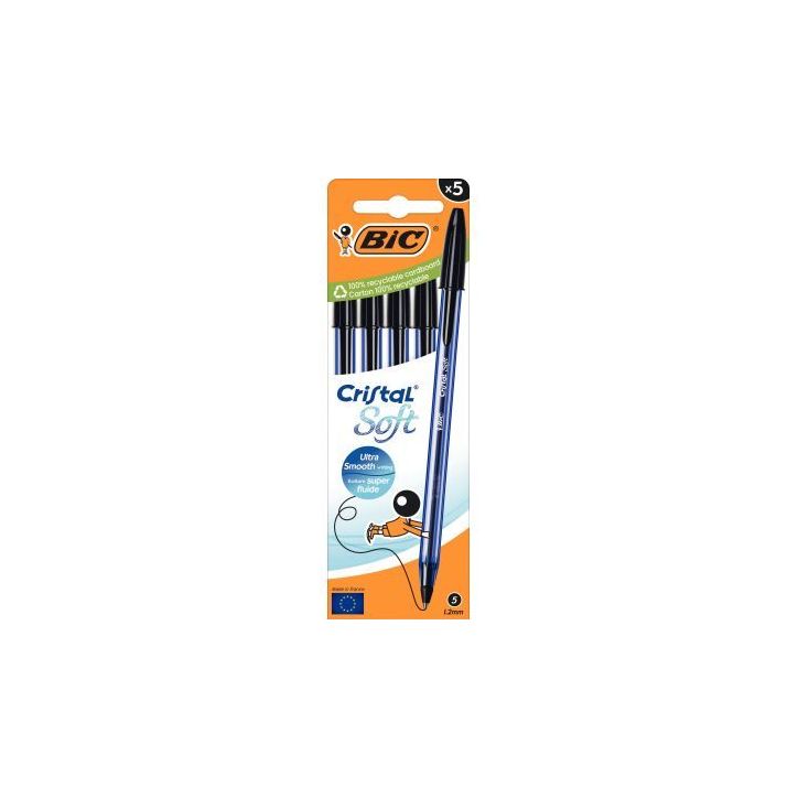 Boîte de 5 stylos bille Cristal Soft noirs 516348 CRISTAL BIC