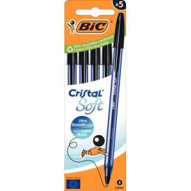 Achetez Boîte de 5 stylos bille Cristal Soft noirs 516348 CRISTAL BIC pas cher sur Ma Rentrée Scol..