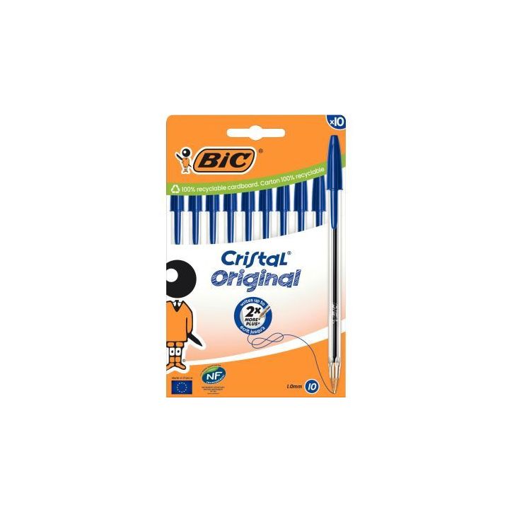 Boîte de 10 stylos bille Cristal pointe moyenne bleus 516352 CRISTAL BIC