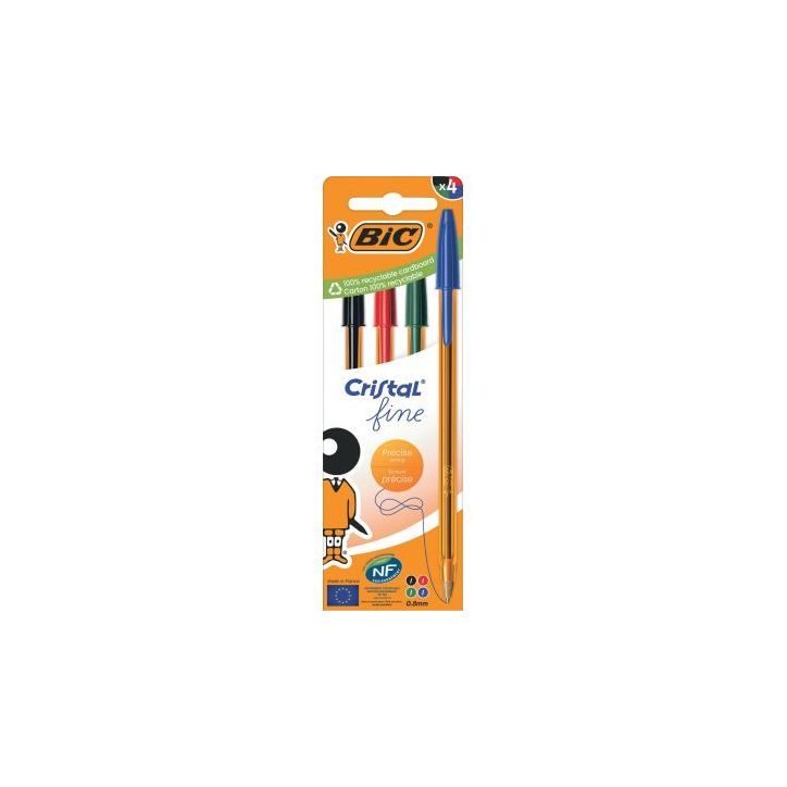 Boîte de 4 stylos bille Cristal pointe fine assortis 516340 CRISTAL BIC