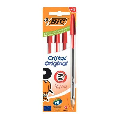 Achetez Boite de 4 stylos bille Cristal pointe moyenne rouges 516333 CRISTAL BIC pas cher sur Ma Ren..